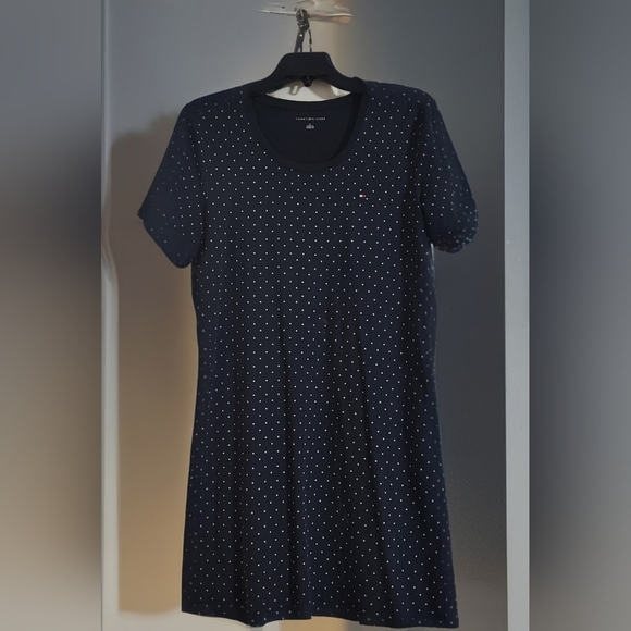 Tommy Hilfiger Mini Dress Navy Polka Dot T-Shirt Dress Size Medium - Picture 1 of 3